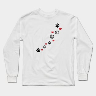 Paw prints and red hearts Long Sleeve T-Shirt